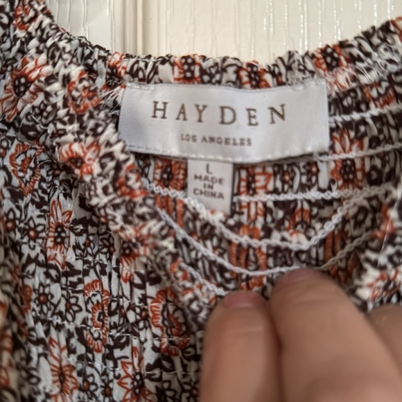 Hayden Puff Sleeve Smocked Peplum Top L - Picture 2 of 7